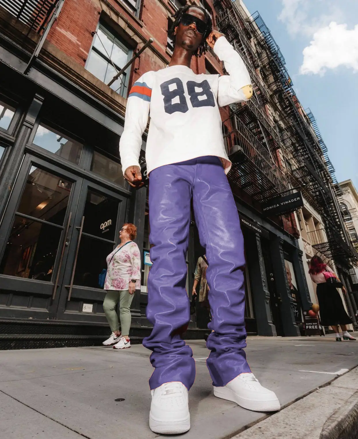 Custom Vintage Streetwear High Waist Zipper Pu Flare Sweat Trousers Custom Faux Leather Stacked Pants Men gallery 10