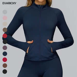 Evaricky High Quality Breathable Quick Dry Sweat-Wicking Zipper Soft Tight Stand Neck Pocket Sports Top Outdoor Gym Long-sleeved