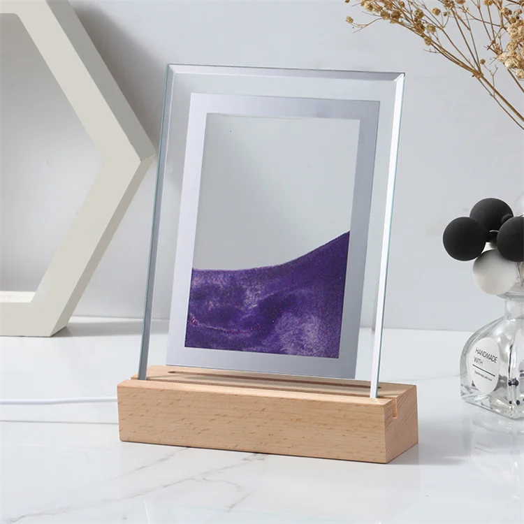 3d Moving Sand Art Rotating Wood Base Sand Painting Flowing Sand Picture Dynamic Display Led Night Light for Kids Gifts