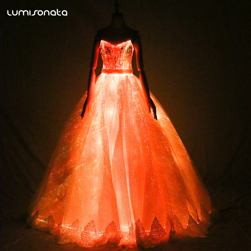 Elegant Led Light up Luminous Fiber Optic Wedding Prom Dress
