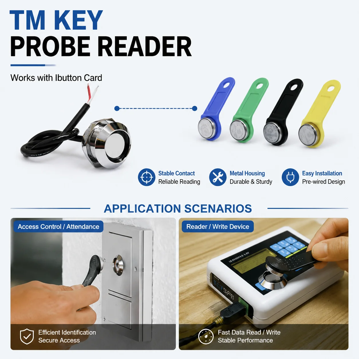 Access Control Use TM IButton Probe DS9092 IButton Key 1-wire Reader Without LED