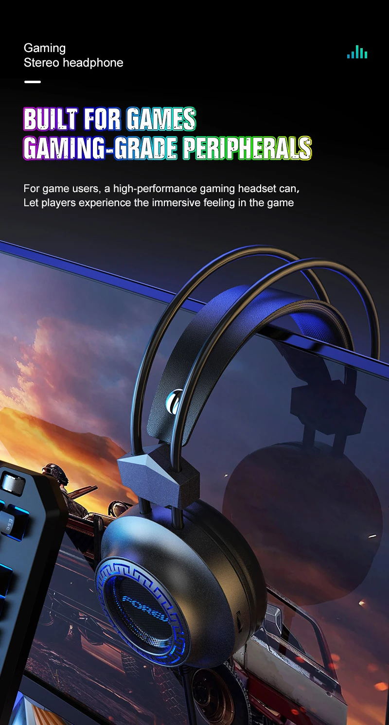 Best Selling Fvg93 Wired Gaming Headset Stereo Luminous Noise