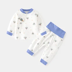 Baby Clothing Sets Intimates 2pcs High Waist Pure Cotton Cartoon Prints Shoulder Button Top Pants Toddler Girls Clothing Sets
