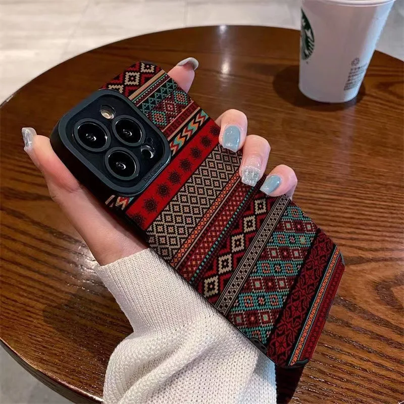 Newest National Pattern Printing TPU Artificial Leather Mobile Phone Cover Case For Iphone 7 8 X Xr Xs 11 12 13 14 15 16 Pro Max