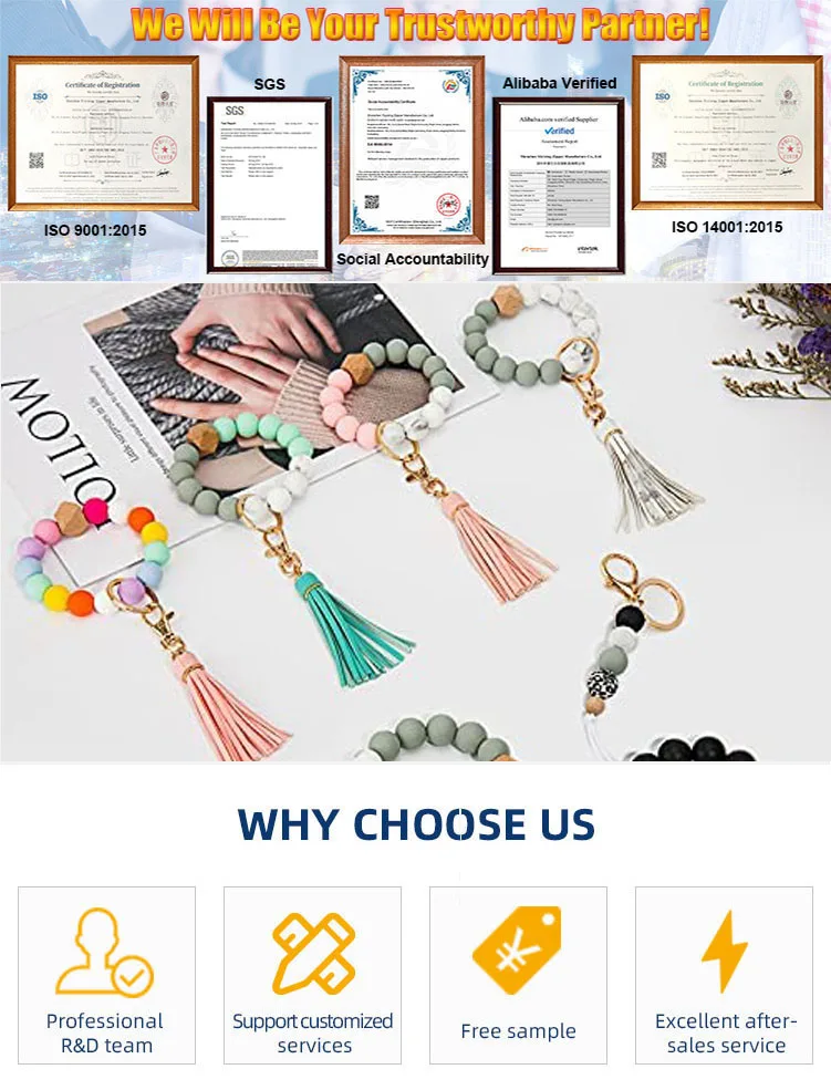 Cynure Women's Tassel Keychain Bracelet - Silicone Beaded Wristlet With Detachable Key Ring
