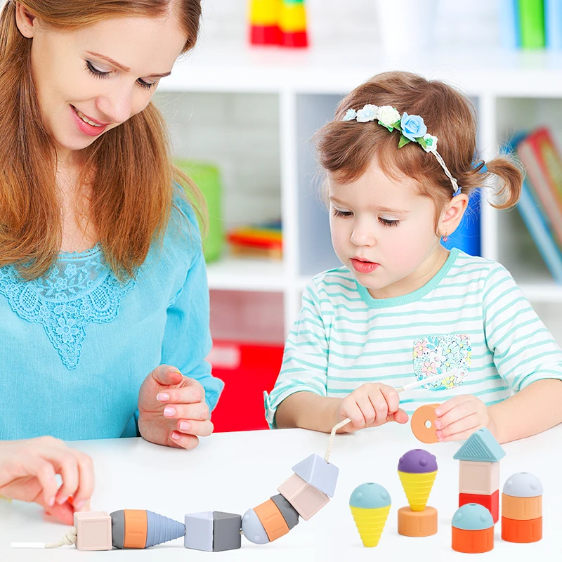 Wholesale Custom Logo Imagination Exercise Building Blocks Toy Autistic Children Kid Gift Toy Sensory Silicone Stacking Toy