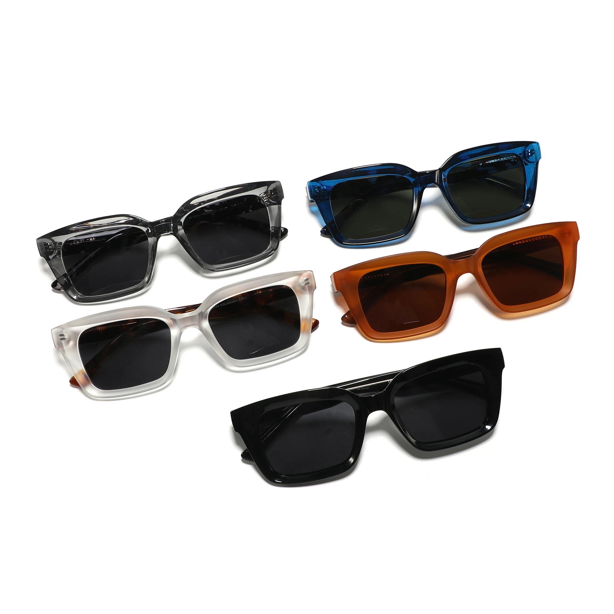 Unisex Square Polarized Sunglasses UV Protection Acetate TR90 Frame Black Low Bridge Fit TR90 Square Tinted Sunglasses with Gray  main image 3