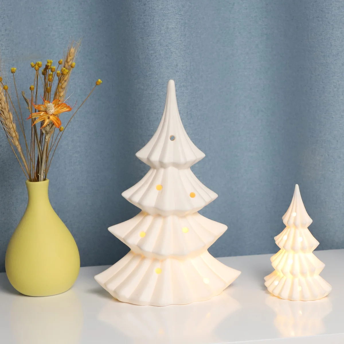 Home decor pure delicate desktop premium ornaments decorative ceramic christmas tree lights for easter party gift business