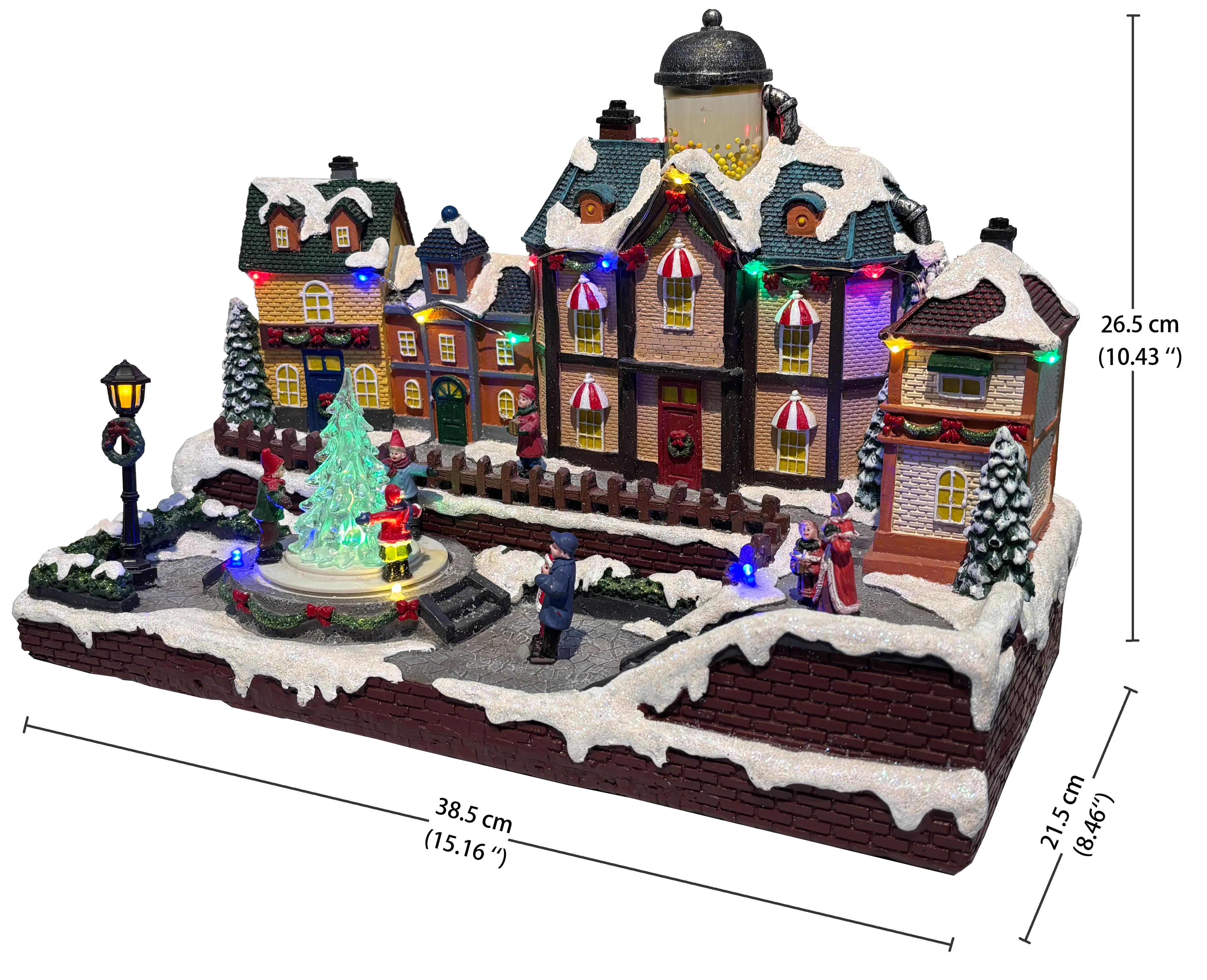 Christmas Market Square with LED Light Resin Christmas Tree Sculpture Kids Featuring Popcorn Functions Desktop Decoration
