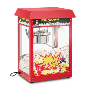 German Quality CE Market Leading Carnival Retro Stainless Steel Tempered Glass Teflon Red Roof 1495W Popcorn Machine