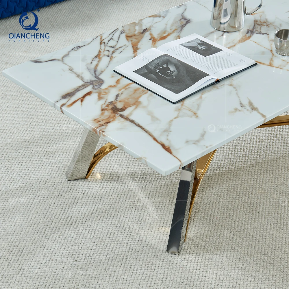 Fair Price Travertine Marble Stone Rectangle Coffee Table for Living Room Modern Furniture Hammered Metal Drum Coffee Table