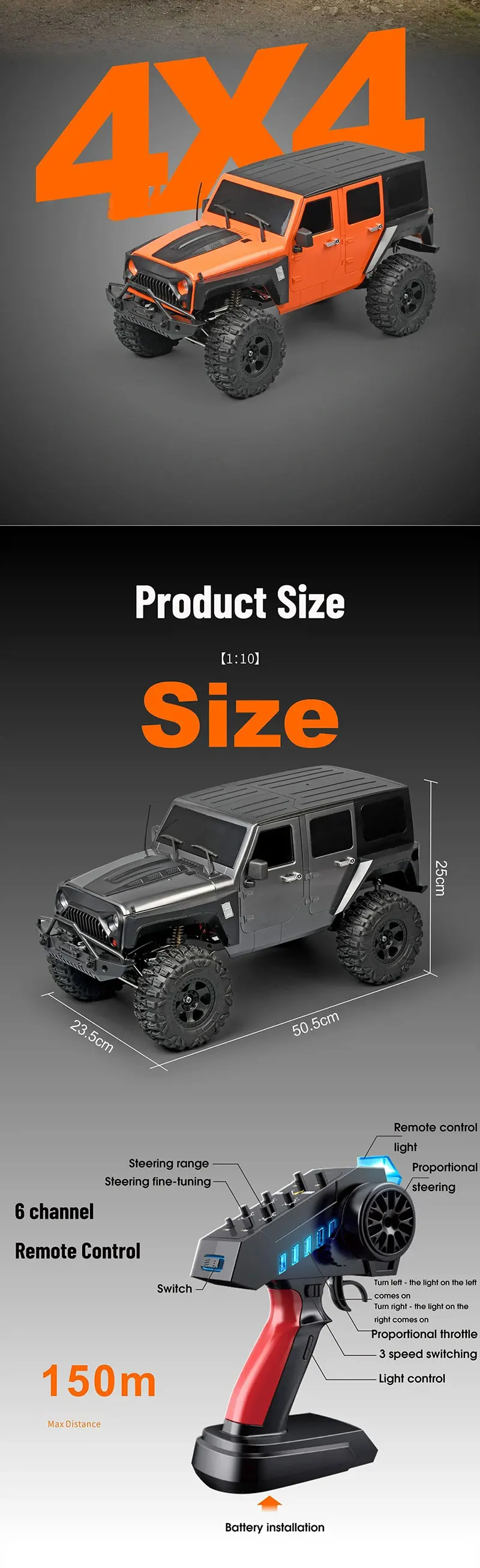 Nuovo MN-222 6ch 1/10 full scale rc telecomando auto a