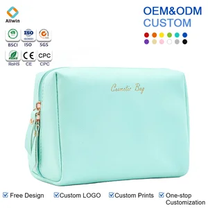 Professional Custom Logo Travel Bulk Waterproof Girls Plain Leather Makeup Bags Pu Cosmetic Bag