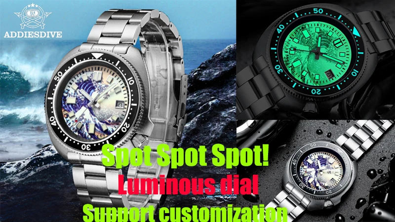 ADDIESDIVE Montre Automatique Homme Acier étanche 200 M Luminescent NH35A Saphir Synthétique Montre Mécanique, 2048 Blacksteel