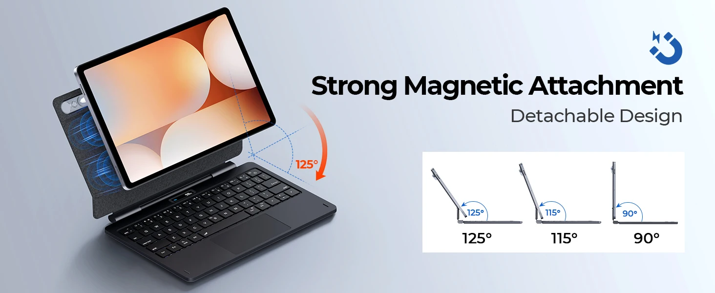 product laudtec magnetic keyboard case for samsung tab s9 11 7 color backlit trackpad lcd display 64 key pu leather-7