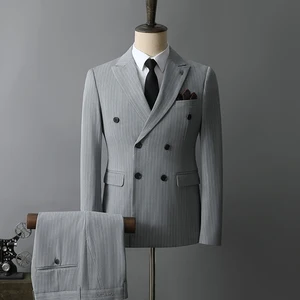 Men's Suits Italian Two-Piece Slim Lapel New Design British Style Striped for Wedding Casual or Business Plus Size Breathable