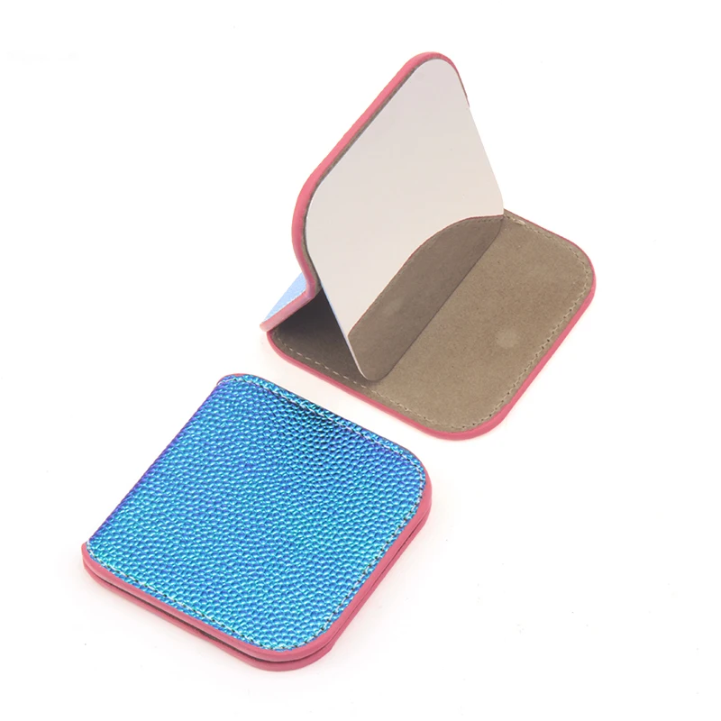 Trendy customized logo stainless steel mirror 80 75mm foldable pu