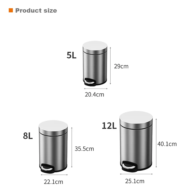 JAVA FACTORY WHOLESALE 3L Home Custom Sanitary Stainless Steel Dust Garbage Waste Trash Pedal Bin
