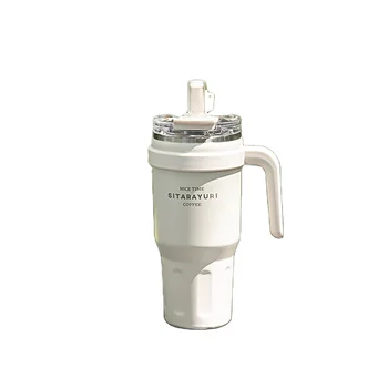 Big Capacity Stainless Steel Personalized Insulated Coffee Mug Straw Thermos Vacuum Flask Office Water Bottle Mug