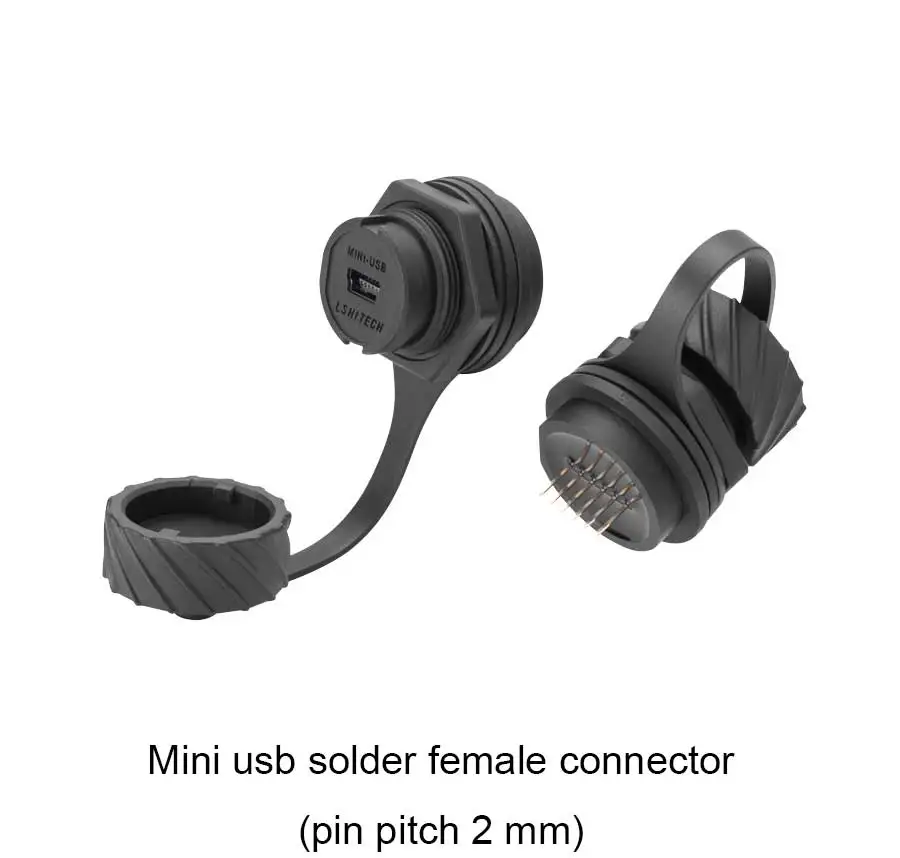 Lshitech Seamless Integration Waterproof Mini USB Connector Female Port Socket Connector With Black Plastic Cover