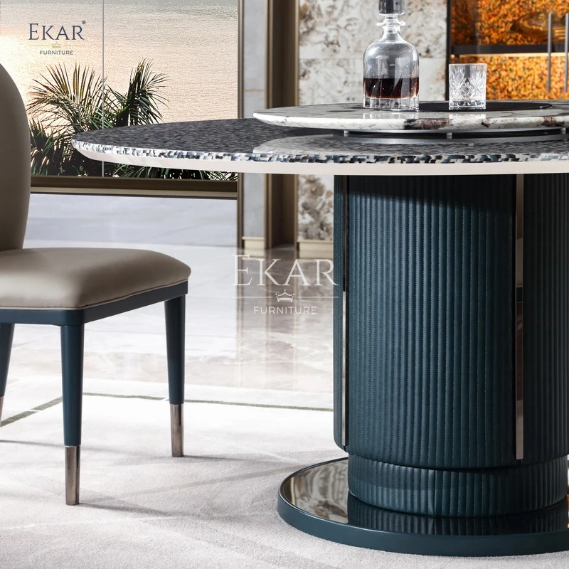 product new design modern imported marble stone dining table with rotating turntable-60