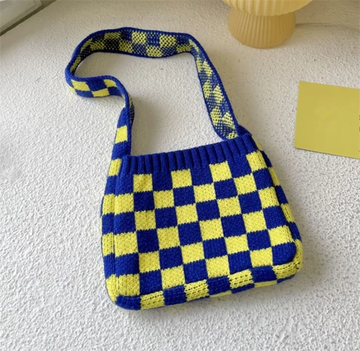 Checkered Crochet Shoulder Bag