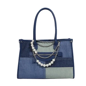 Custom Trendy Denim Ladies Shoulder Bags Designer Purses Handbags Fashion Large Capacity Tote Bag for Women