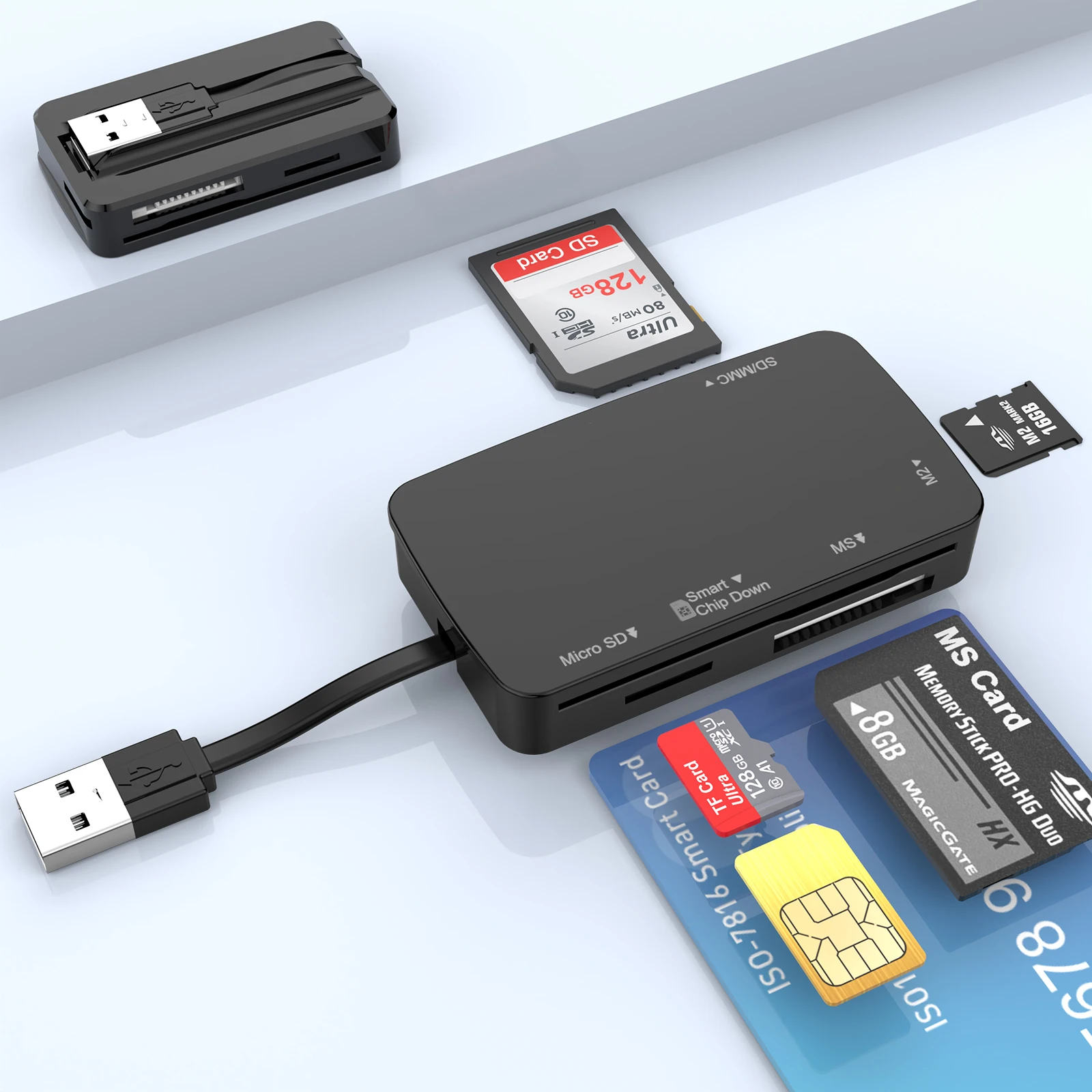 All in One Memory Card 6 in 1 S/D T/F MS M2 Sim ATM IC ID Chip Smart Card Readers 6 Slot USB Card Readers