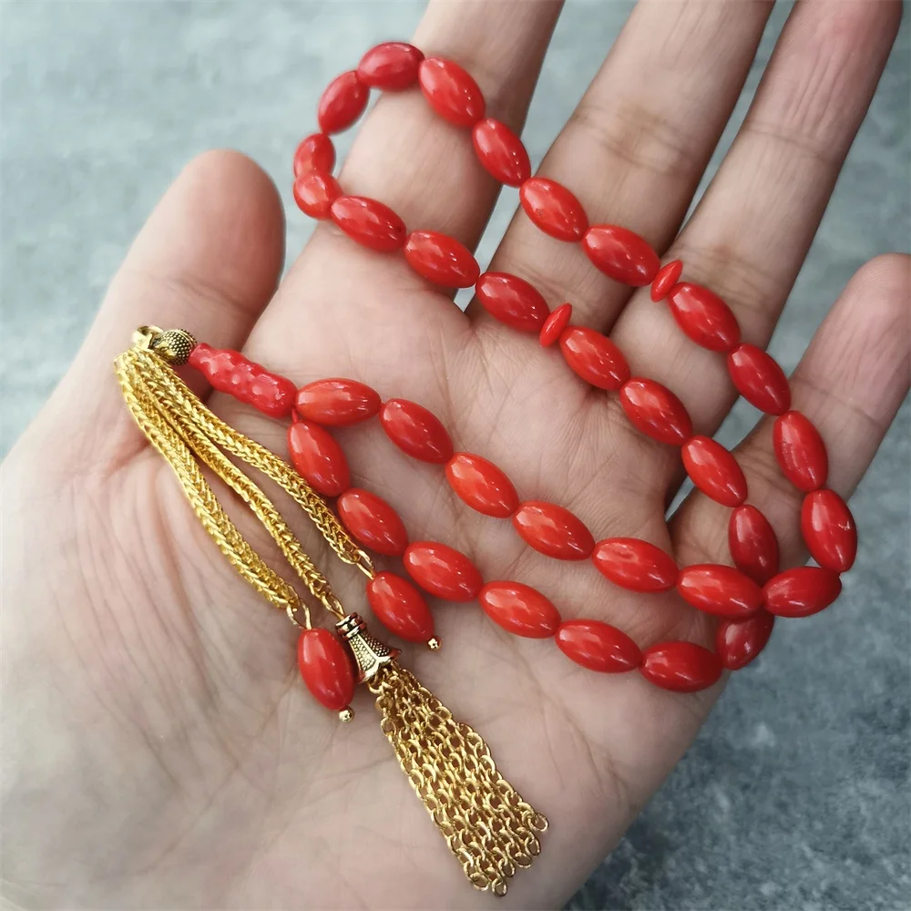 Perles De Prière Islamiques En Corail Rouge Et Argent Sterling - Incrustées, Fait Main, Égypte