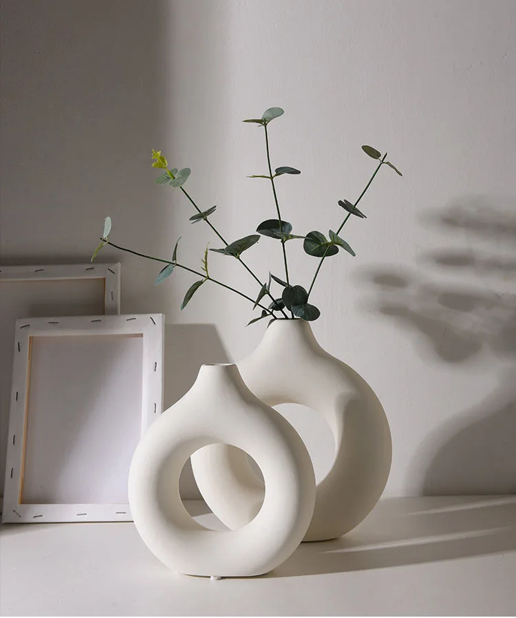 Nordic Circular Hollow Donuts White Vases for Home Decor