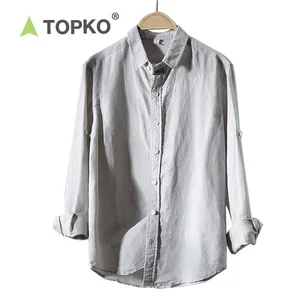 TOPKO  High Quality New Style Fashion Custom Linen Shirt Men Casual Linen/Cotton Wholesale Hemp t Shirts