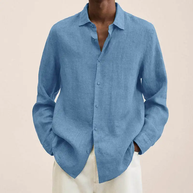 Nuove camicie a maniche lunghe da uomo in cotone lino italiano personalizzate casual bianche nere Camicie Regular-Fit da uomo a maniche lunghe475_voghion.com