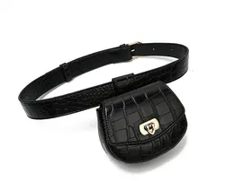 High Quality Retro Fashion Square Leather Luxury Fanny Pack Black Woman Waist Belt Bag 2019 Wholesale
