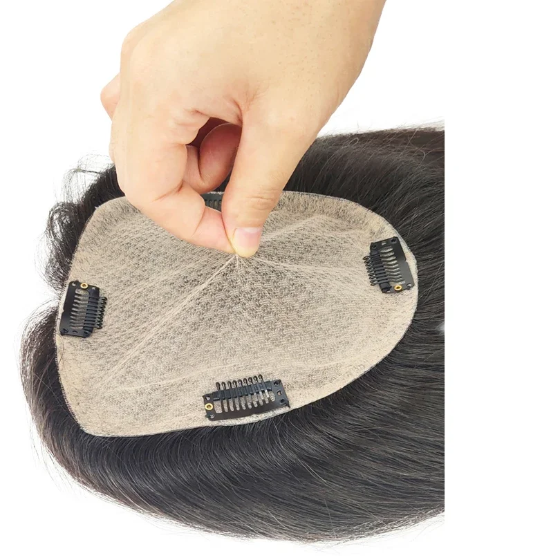 Parrucca da donna marrone in seta con base in pelle per capelli umani europei per calvizie, sottile e fine, nastro adesivo gratuito 6X6 pollici_voghion.com