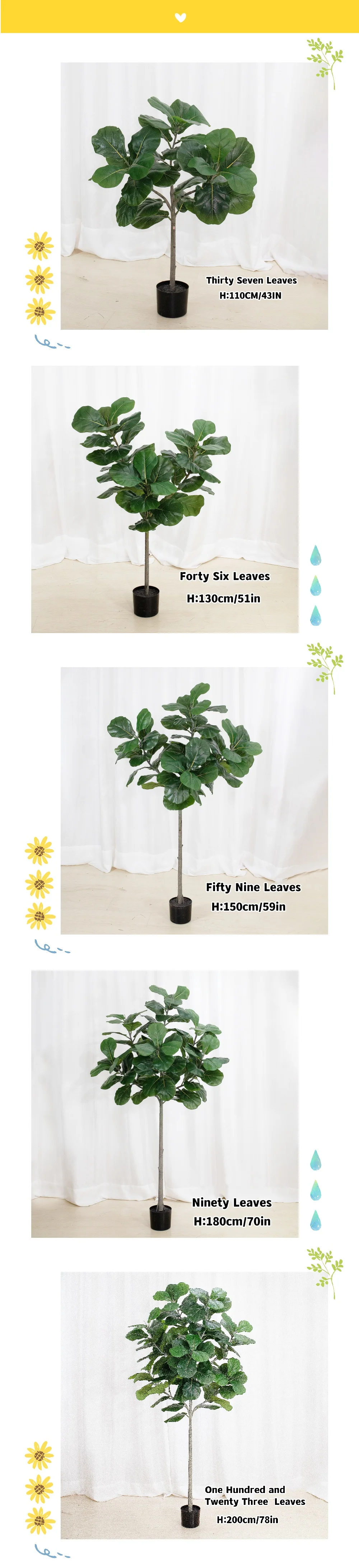 Artificial Fiddle Leaf Fig Tree Bonsai Ficus Lyrata Green Indoor Plant ...