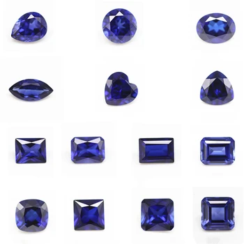 Wholesale round brilliant cut/ fancy faceted cut 34# sapphire blue corundum loose gemstones synthetic 34# blue sapphire corundum