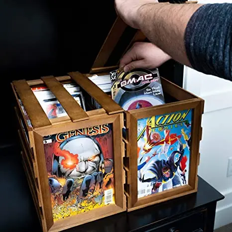 JUNJI Grohandel Handgefertigte Holz-Comic-Aufbewahrungsbox Premium  Holz-Comic-Behlter Holz-Aufbewahrungskiste fr Bcher