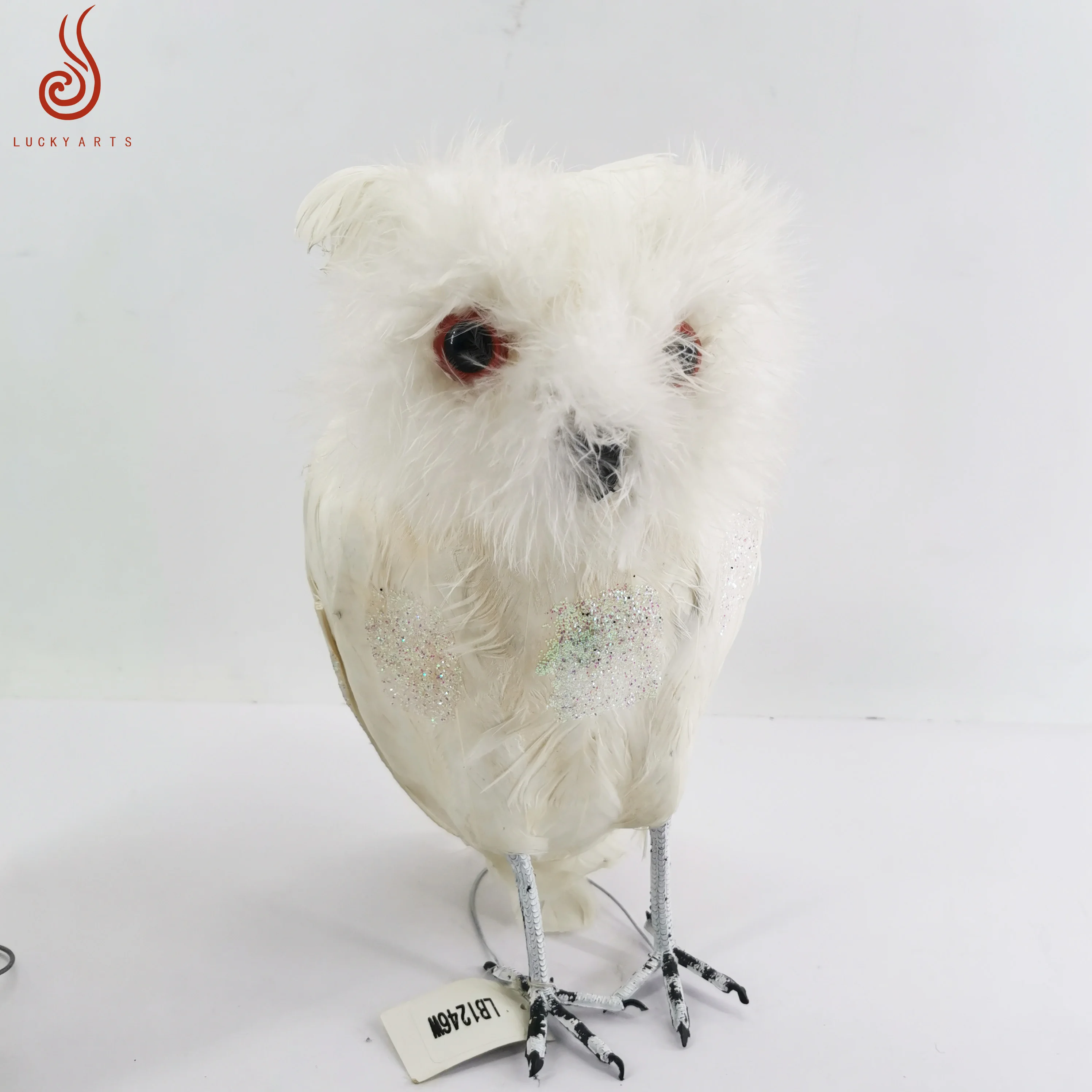 2024 White Color Fluffy Artificial Feather Bird Owl for Room Garden Christmas Gift