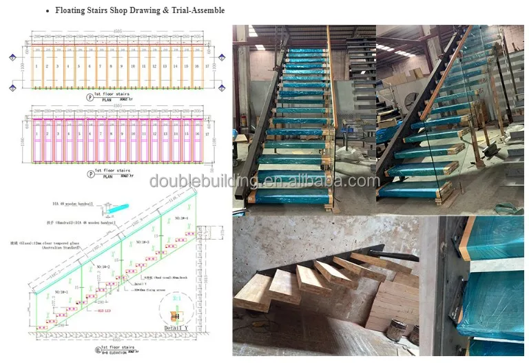 floating Stair Kits marble/wooden Staircase design Indoor Glass Railing marble stair steps modern stairs factory