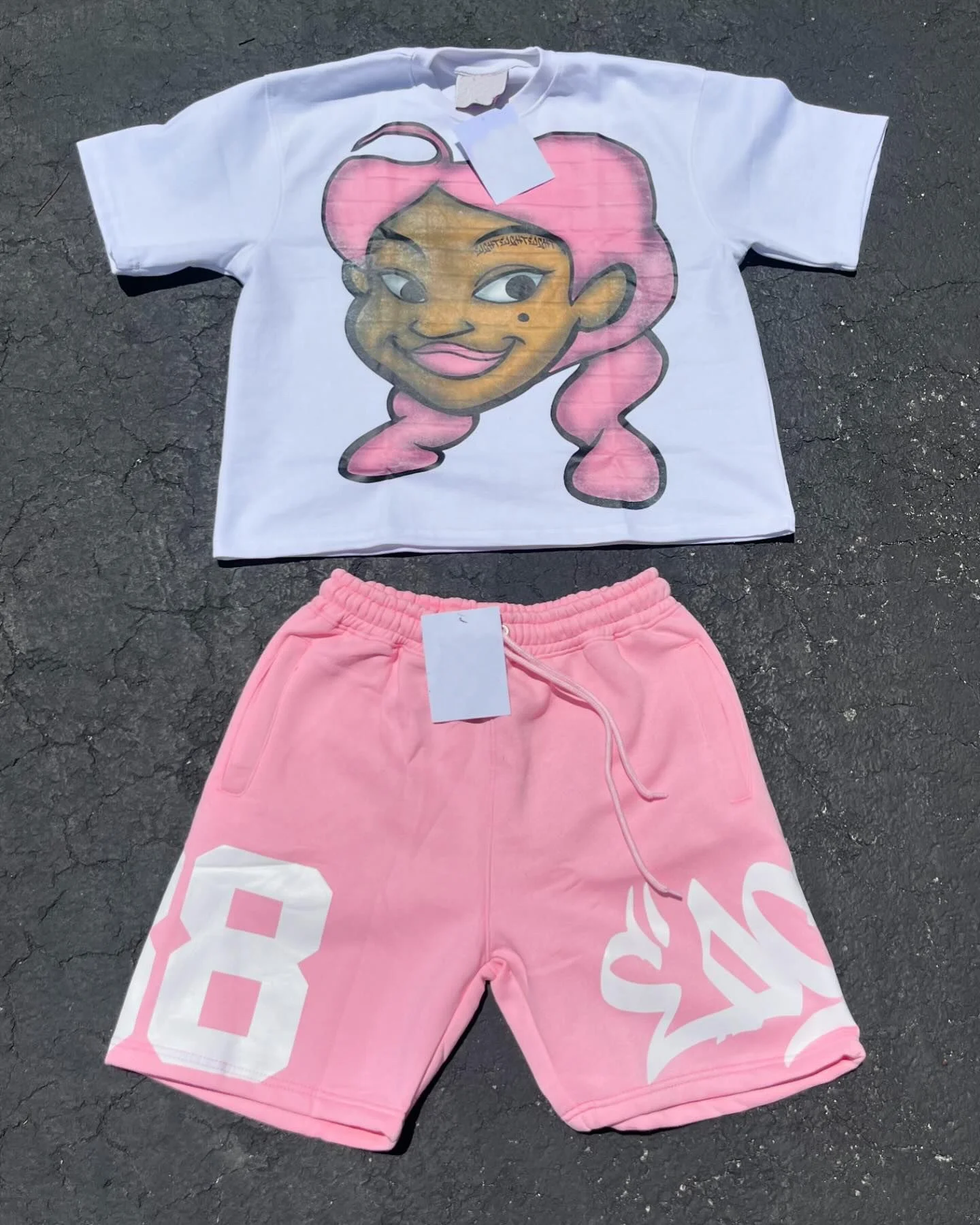 Custom Streetwear Summer Oversized Print Cotton Sports Shorts T-shirts 2 Pieces Set Jogging Suits Basketball Shorts Set for Men gallery 4