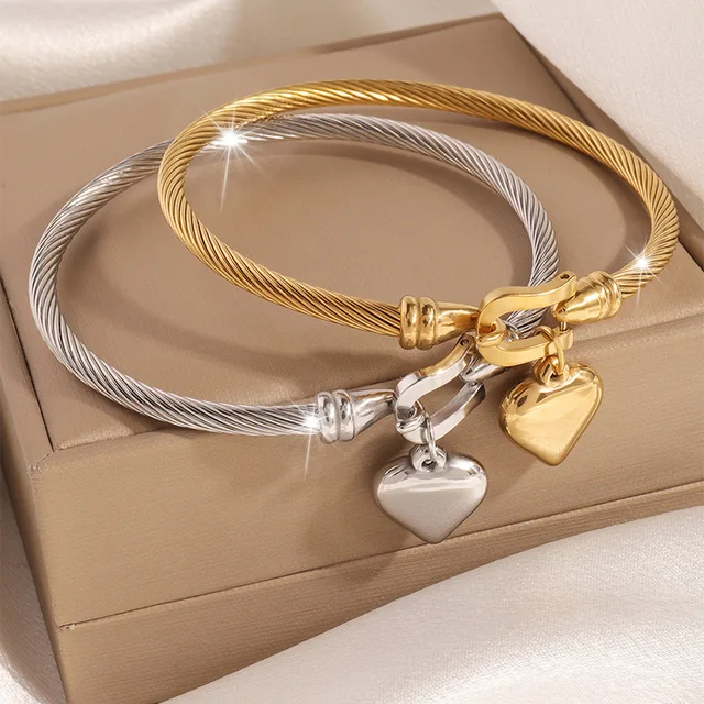 Simple Gold Bangles With a Heart Designs Stainless Steel Letter Word Heart Bangle Bracelets