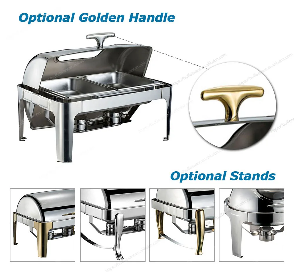 Multi-Purpose Rectangle Chafing Dish, 9L Hydraulic Roll Top Cover, for Soups/Stews/Desserts in Hotels