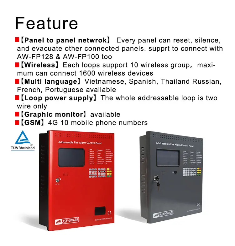Asenware AW-FP200 Addressable Fire Alarm Panel TUV Approved Fire Detection System for Hotel,Factory