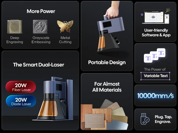 LaserPecker 5金属20Wに3D彫刻するための深型彫刻ファイバー