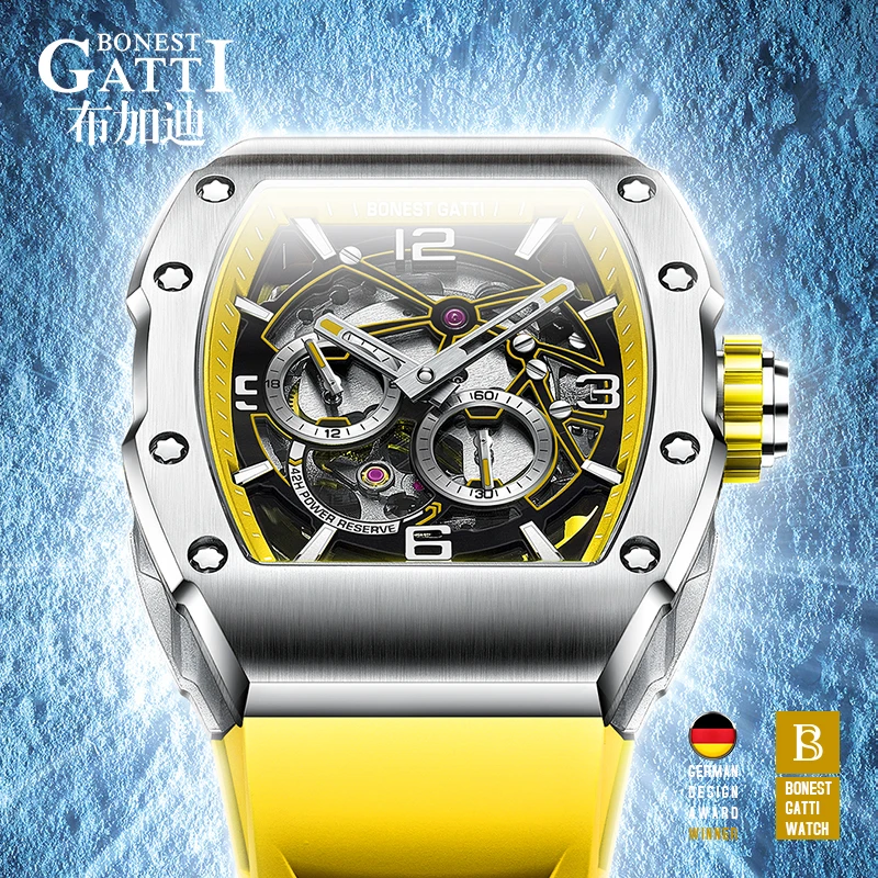 Bonest Gatti Luxury Brand Automatic Skeleton Men Watch with 316L  Stainless Steel Mechanical Movement Watches BG9903-A6