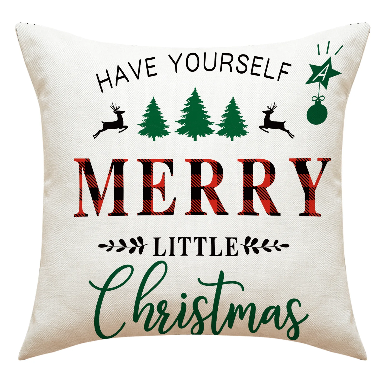 Concise Christmas Trees Pillow Covers 18x18 Inches Breathable Linen