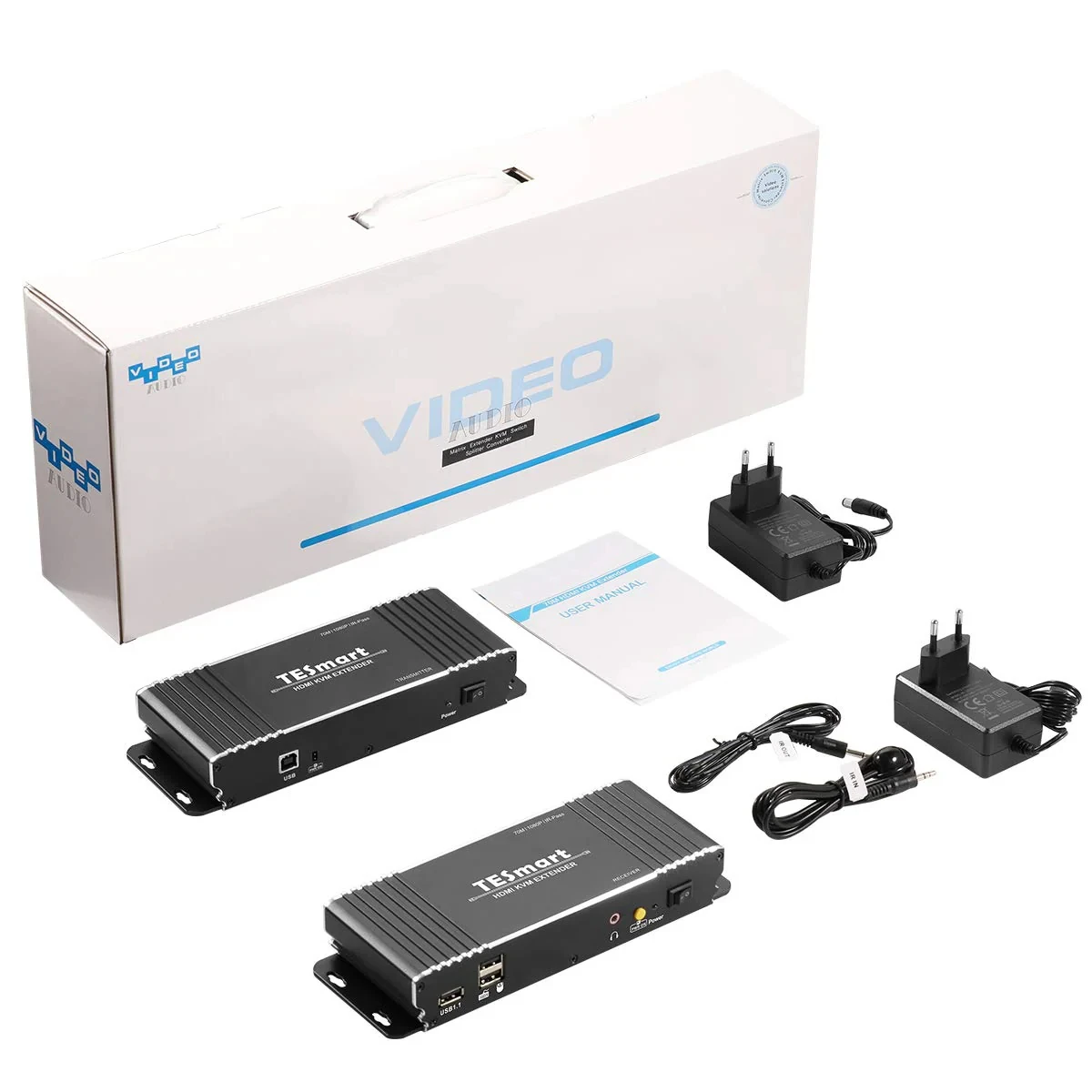 Extensor KVM HDMI TESmart com transmissão de sinal de 70m Ultra HD 1080p a 60Hz via CAT5/5E/6/7 (transmissor e receptor)_voghion.com