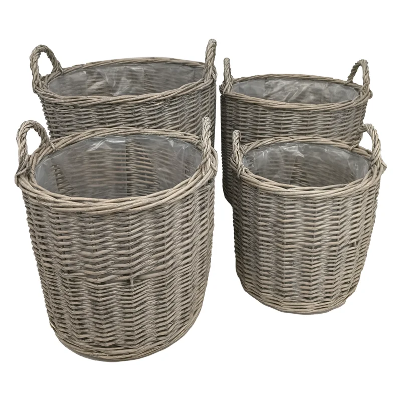 Grey & Buff Rattan Round Wicker Log Basket Buy Whitewash Rattan Round