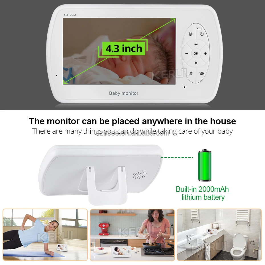 HD 1080P 4.3 inch LCD Screen IR Night Vision Wireless audio wifi baby Crying Detection Two Way Audio baby monitor wifi camera