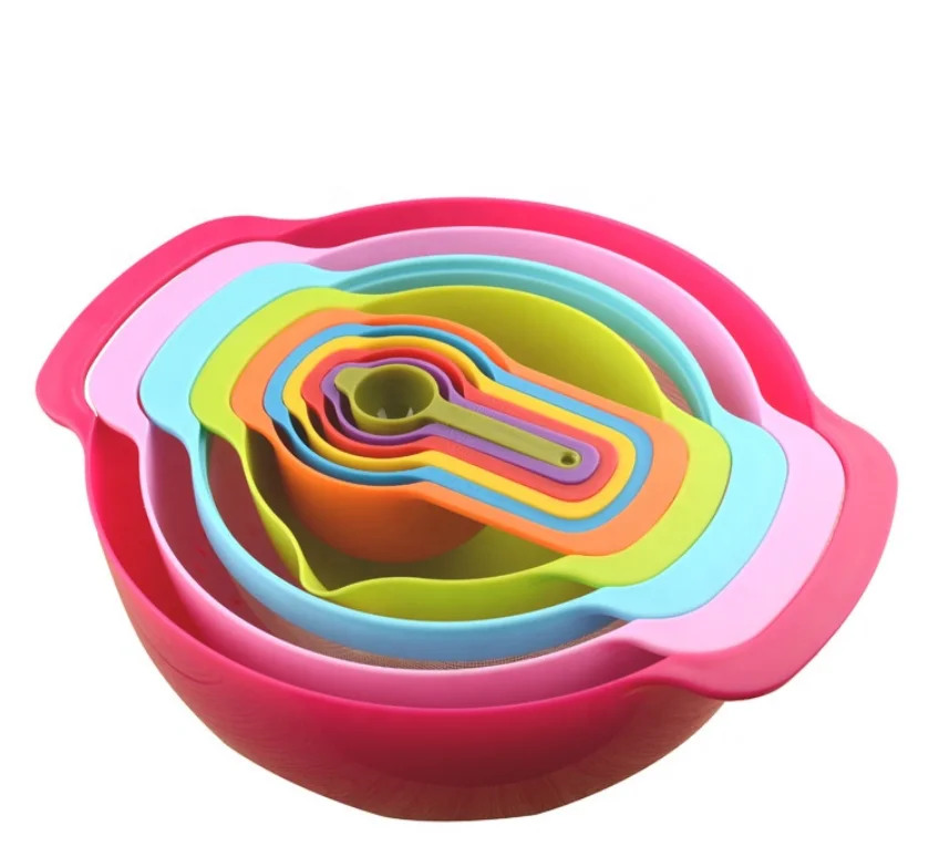 Mixing Bowl Adjustable Baking Colorful Measuring Spoon Set 10 Pcs Set Plastic Measuring Cup